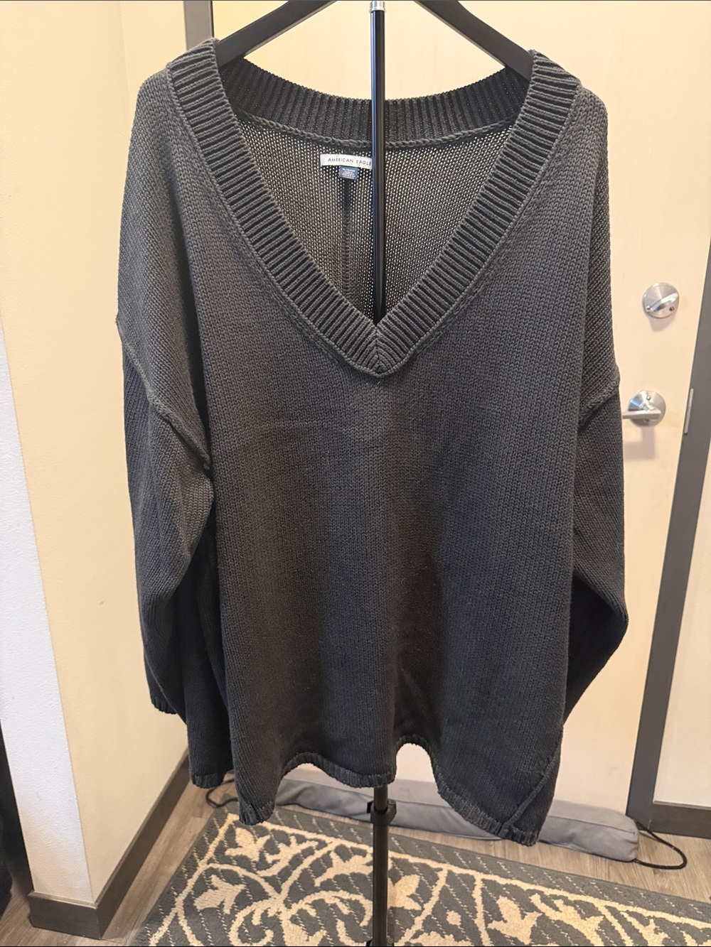 American Eagle Outfitters Deep Charcoal V-Neck Sweater